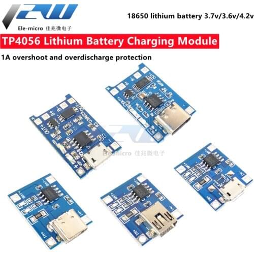 Mini Micro Type C USB 5V 1A 18650 TP4056 Lithium Battery Charger Module Charging Board with Protection Dual Functions 1A Li-ion