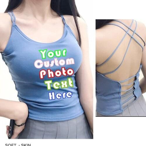 2019 Female Cross Back Tank Top with Chest Pad Fashion Sexy Strap Vest for Women Custom Logo Shirt Printed Customized Text