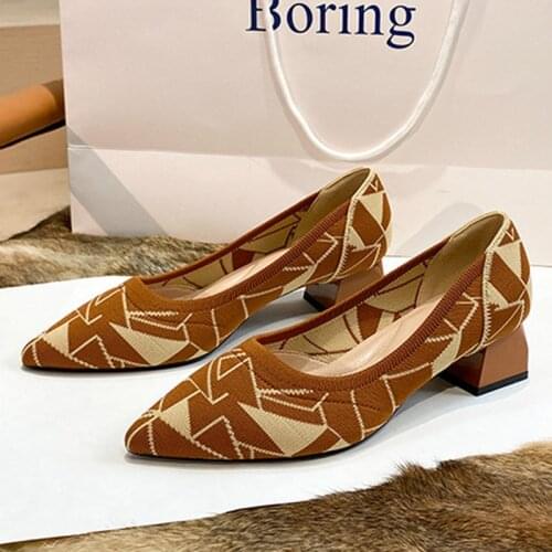 2021 new mid-heel pumps mesh pointed toe fashion womens shoes low-top shoes breathable and comfortable large size