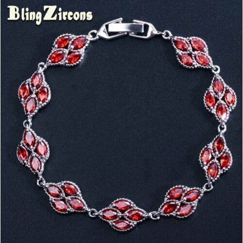 BeaQueen Unique Marquise Red Garnet CZ Stone Bracelet Flower Crystal Connected Cubic Zirconia Indian Jewelry for Women B139