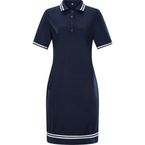 2021 Navy Blue Polo Shirt Dress High Waist Short Sleeve Turn-Down Collar Mini Sexy Summer Female Casual Striped Robes Jurken