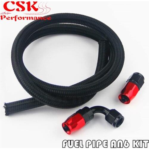 1M 3FT AN4 Nylon Stainess Steel Braided Oil Fuel Hose + 90 Deg & Straight Swivel Fittings