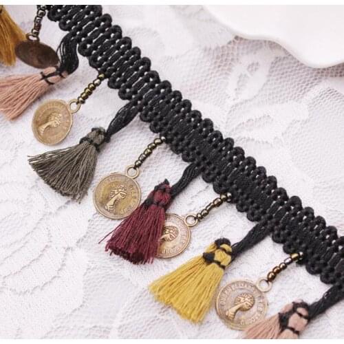 1Yard Copper Tassel Lace Ribbon Trim Fabric Silk Tassel Fringe Trim Sewing Clothes Curtains Accessories tassels for jewelry diy