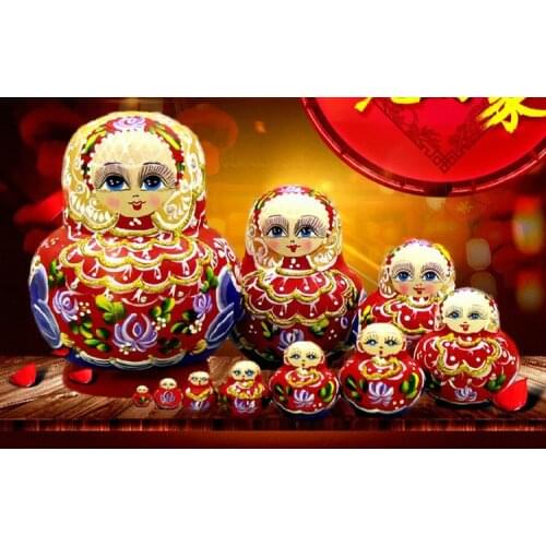10pcs/set 15cm Matryoshka Doll Russian Doll Children Wooden Toys Russian Nesting Dolls Ethnic Dolls Dried Basswood Gift