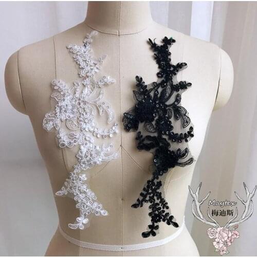 2 Pieces/1 Pair Embroidery Sequin Flower Lace Neckline Fabric DIY Lace Collar Fabric Sewing Applique Apparel Dress Supplies