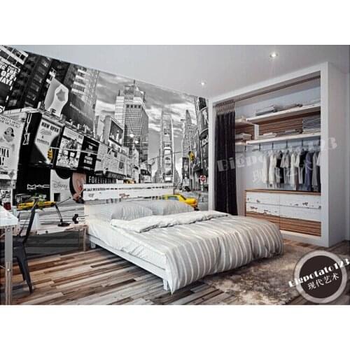 The custom 3D murals,The New York times center building street black and white ,living room sofa TV wall bedroom wall paper