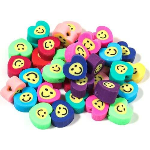 40Pcs/Lot Soft Pottery Ceramic Beads 8mm Diameter Heart Shape Smile Colorful For Jewelry Making Handmade Diy Bracelet Accessory