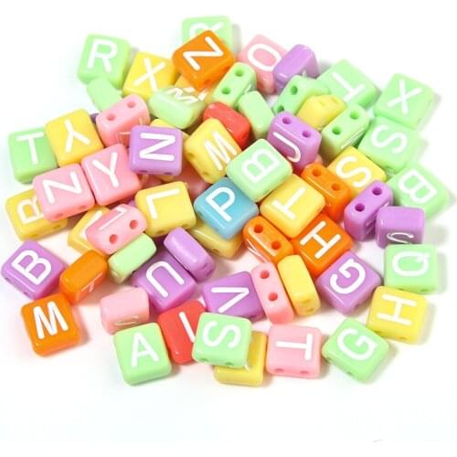 50Pcs 8.5x7.8mm Acrylic Rectangle Letter Beads Colorful Green Bule Purple Flat Alphabet Spacer For Jewelry Making Handmade Diy
