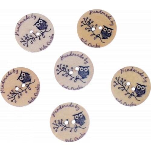 Free shipping 50 Random Mixed Lovely Round owl 2 Holes Wood Painting Sewing Buttons Scrapbooking 25mm F0915