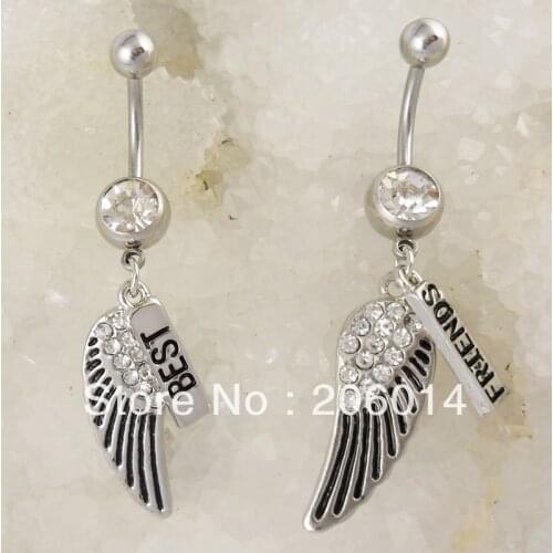 Free Shipping!Wholesale " Best Friend" Belly Navel Barbell Button Bar Ring Bory Art Body Jewelry nickel-free 10PRS/LOT