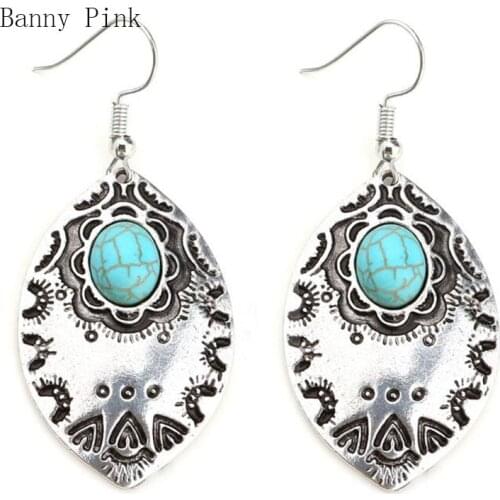 Bohemia Synthetic Stone Pendant Dangle Earrings For Women Vintage Alloy Geo Pendant Drop Earrings Fashion Jewelry Pendiente