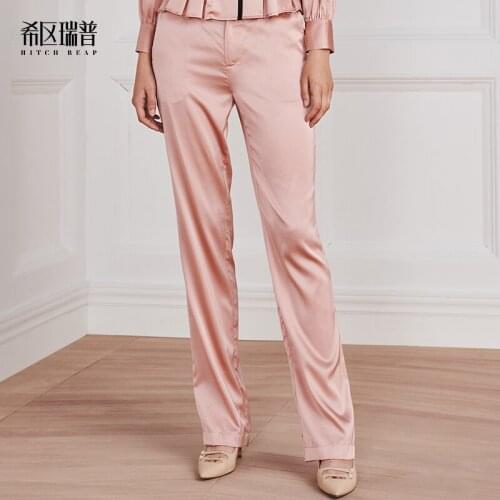 Chic Straight Pants Real Silk Retro Celebrity Dove Pants Fog Pink Silk WomenS Casual Pants
