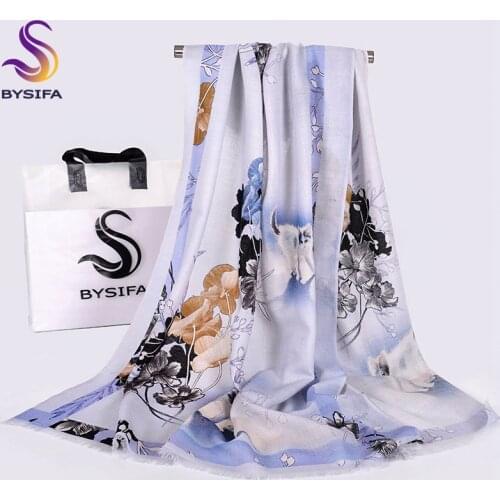 BYSIFA|Winter Pure Wool Blue Scarves Shawls New Cats Design Wool Scarf Wraps Fashion Brand Pashmina Warm Ladies Head Neck Scarf