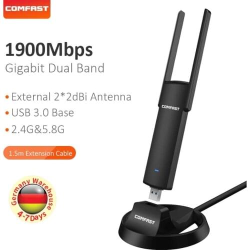 Comfat High Speed 1900Mbps Wireless Adapter With Base Dual Band 2.4Ghz&5.8Ghz AC Network Card USB Antenna Wifi Dongle CF-939AC