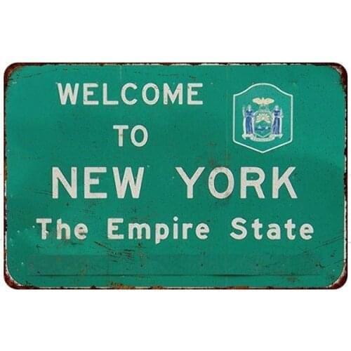 Welcom a New York Highway, señal de estaño con aspecto Vintage, reproducción de señal
