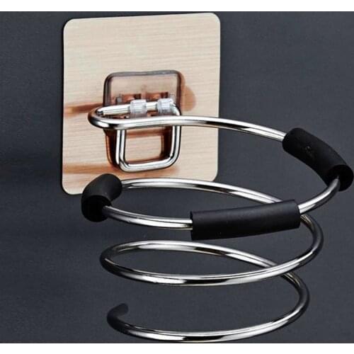 Hair Dryer Holder Blower Organizer Adhesive Wall Mounted Nail Free No Drilling Stainless Steel Spiral Stand For Bathroom