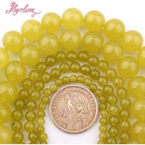 4,6,8,10,12,14mm Smooth Round Beads Ball Dark Lemon Jades Stone Beads For DIY Necklace Bracelat Jewelry Making 15" Free Shipping