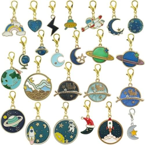 JINGLANG Mix Moon&Stars Planet Blue Charms Pendants Jewelry Making Necklace Accessories Bracelet Handmade Crafts 50pcs
