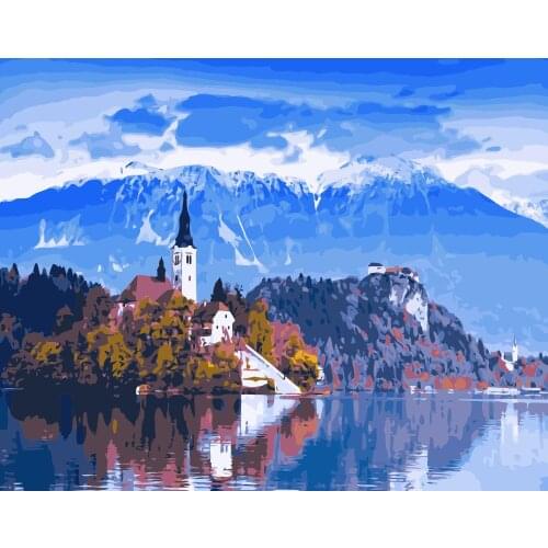MaHuaf-i715 Lake Bled Slovenia DIY painting by Numbers animal Hand-painted canvas oil paintings for Children Room home Decor