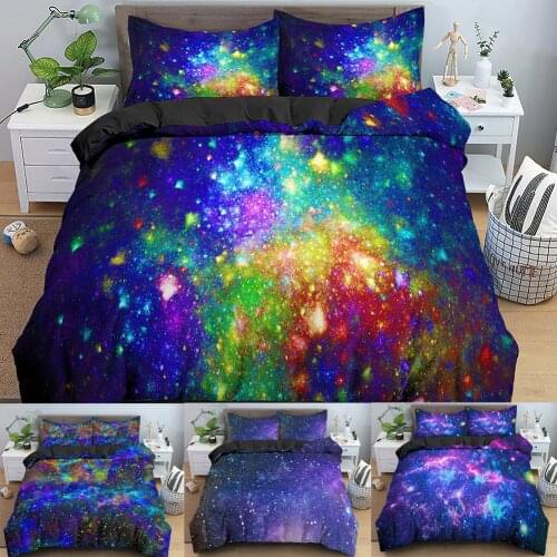 3D Galaxy Print Duvet Cover Set Universe Printed Bedding Sets King Queen Twin Size 1 Duvet Cover with 1/2pc Pillow Case