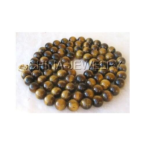 Beautiful 50'' 10mm round tiger eye necklace-moonlight clasp Factory Wholesale price Women Giftword JewelryCZ Luxury Ms. girl