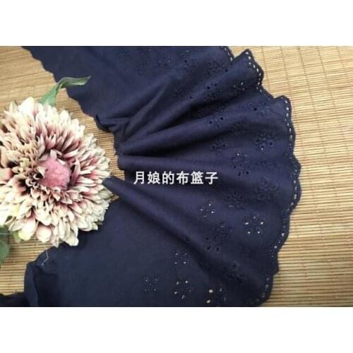 2 Yards/lot 12cm Width Navy Blue 100% Cotton Embroidered Lace Fabrics Womens Clothing DIY Lace Trim