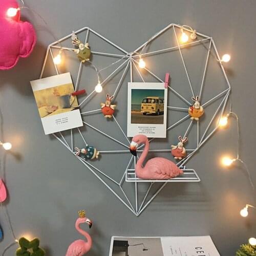 Nordic Metal Heart-shaped Grid Frame Wall Photos Grids Postcards Mesh Frame Home Bedroom Decoration Iron Storage Racks