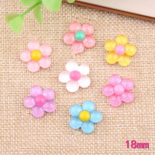 Mini Order 20pcs 18mm Glitter Transparent Style Resin Cabochon Flatback Floral Button Patch Sticker Girl hair Jewelry Bow Center