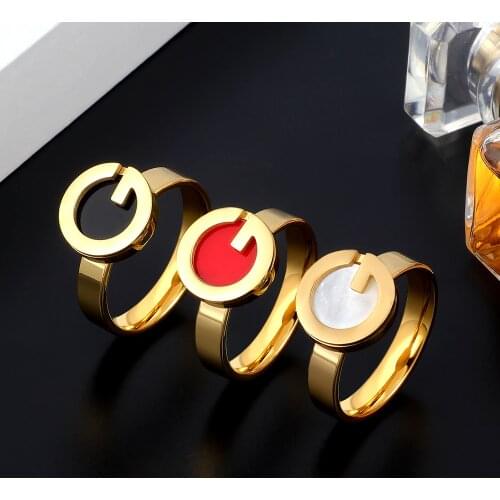 MSX Golden Stainless Steel Ring Fashion Black Red White Resin Natural Shell Rings Letter G Wedding Bridal Finger Rings For Women