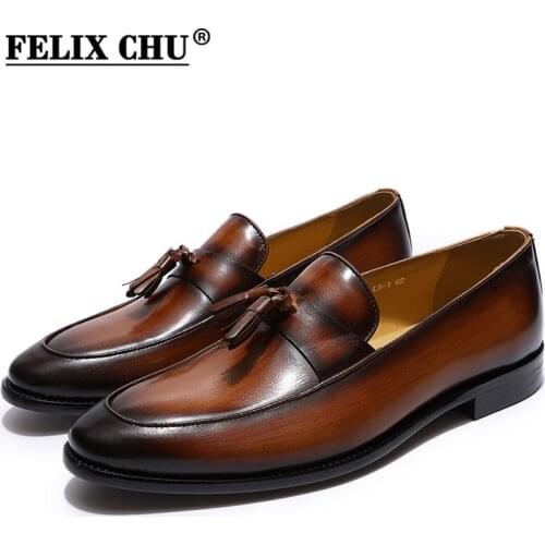 Handmade Mens Tassel Loafers Genuine Leather Brown Mens Casual Dress Shoes Slip On Wedding Party Men Shoes Leather Flats