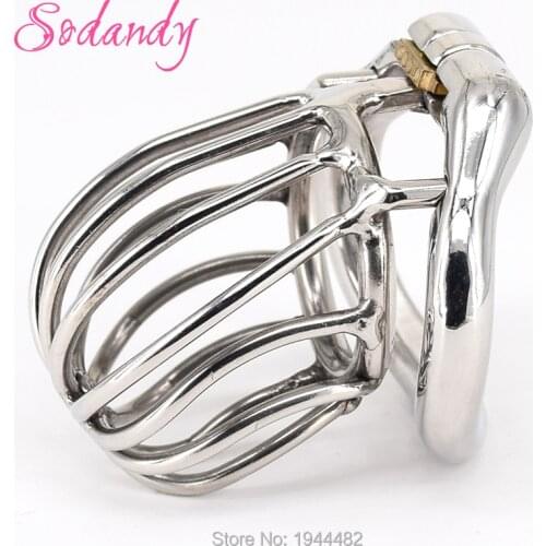 SODANDY 2018 Male Chastity Devices Mens Cock Cage Stainless Steel Penis Restraints Locking Cock Ring with Stealth Locks Sex Toys