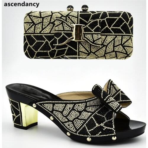 Italian Shoe and Bag Set for Party In Women Nigerian Women Wedding Shoes and Bag Set Decorated with Rhinestone Women High Heels
