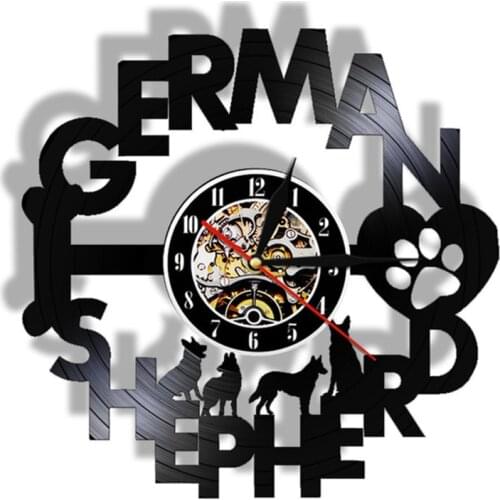 German Shepherd Wall Clock Deutscher Schferhund Laser Cut Longplay Vintage 12" Decor Police Dog LED Lighting Night Lamp