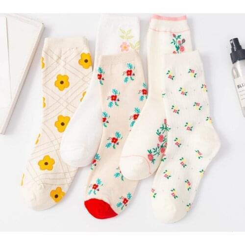 Floral socks white harajuku woman kawaii calcetines women meias mulher skarpetki meia calcetas mujer cute sock korean style