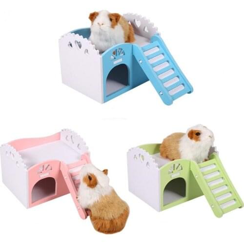 New Arrive Wooden Hamster Sleeping House Golden Bear Dutch Pig with Ladder Nest Cage Cute Small Animal Bedroom Supplies Toys