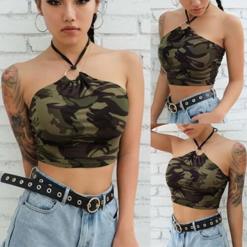 Brand New Womens Crop Top Sleeveless Summer Bustier Camouflage Crop Top Vest Casual Tank Tops