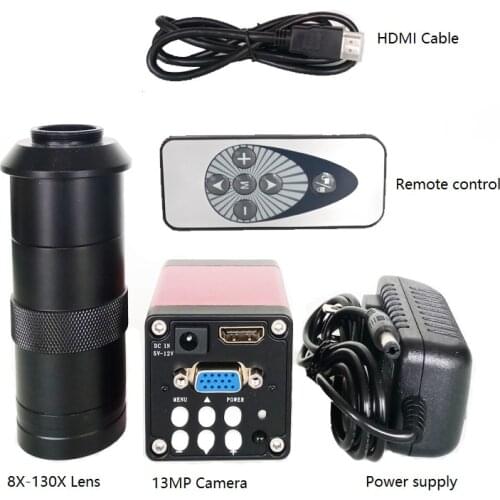 8X-130X magnification zoom C-Mount lens +Remote contorl 13MP 720P 60FPS HDMI VGA for industrial electronic phone repair