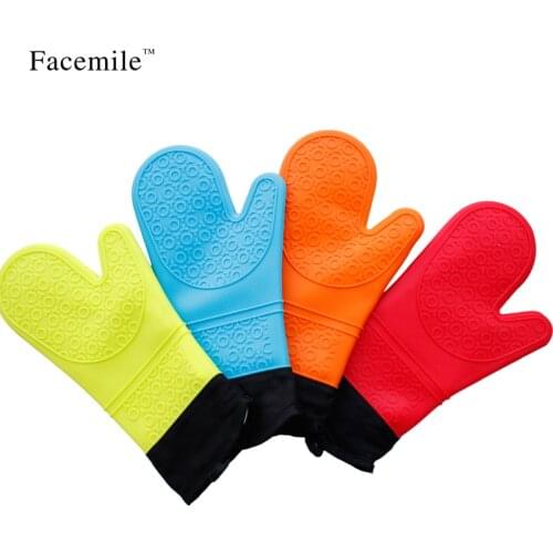 Facemile 1PCS Heat Resistant Silicone Oven Glove BBQ Grill Glove Mitt Cotton Liner Baking Bakeware Kitchen Cooking Tool 54070