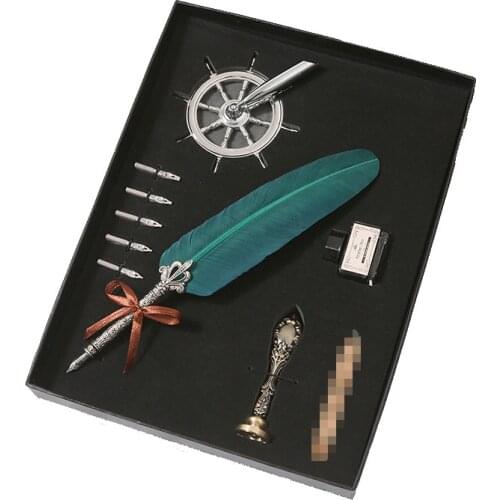 Fountain Pen Ink Gift Box European Style Retro Quill Set Students Business Gift Feather Pen Stationery Office Supplies