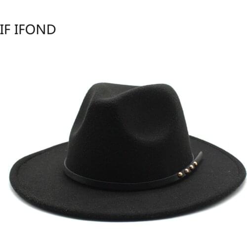 Simple Women Men Wool Felt Fedora Hat Wide Brim Gentleman Elegant Vintage Gangster Trilby Hat Winter Autumn Jazz Caps