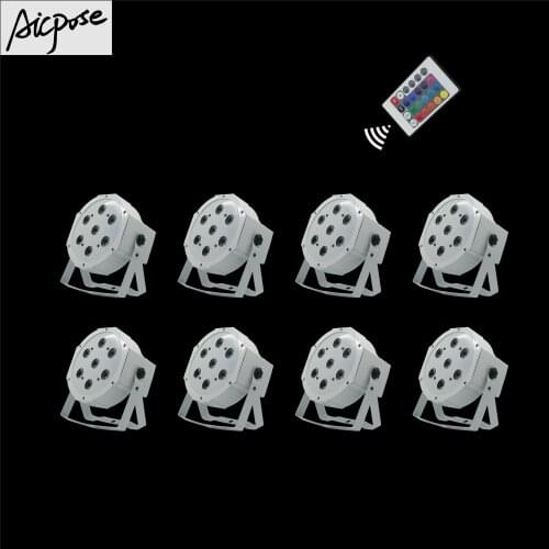 8pcs/lots White remote control par light 7x12W led light RGBW 4in1 flat led dmx512 disco professional stage dj equipment