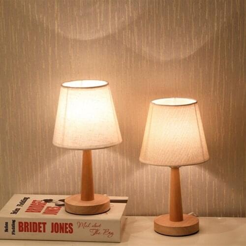 Nordic Wooden Decorative LED Table Lamp Creative Bedroom Bedside Lamp Energy Saving Linen Lamp Shade USB Power LED Night Light