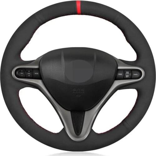 Car Steering Wheel Cover DIY Hand-stitched Black Suede For Honda Civic Civic 8 2006 2007 2008-2010 2011 (3-Spoke) Accessories