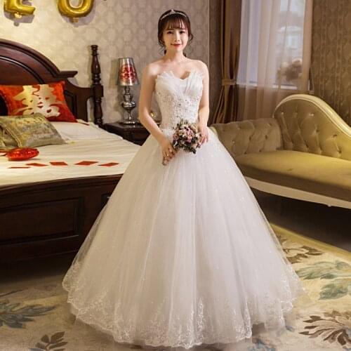 Wedding Dress Lace Up Flowers Style Simple Strapless Wedding Dresses Plus Size Ball Gowns
