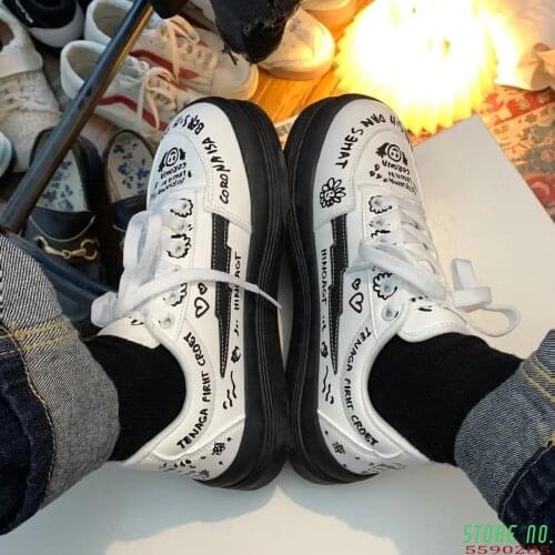 Lolita Shoes Womens Sneakers Students Graffiti Kawaii White Casual Sports Fashion Girl Loli Cosplay Flat Tennis 2021