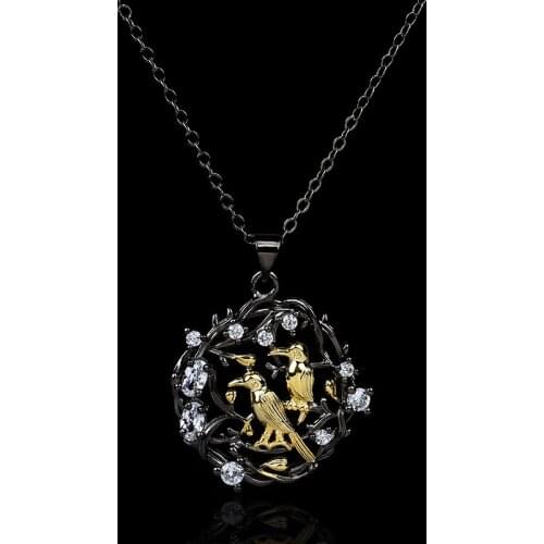 Vintage Literary Bird Plum Blossom Zircon Branch Necklace Necklace Short Vine Clavicle Chain 925 Silver Sweater Chain