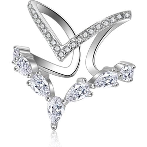 Bold Design Chic Fashion Double Arrow Finger Rings Sterling Silver/Rose Gold Color Jewelry With Cubic Zircon Stone