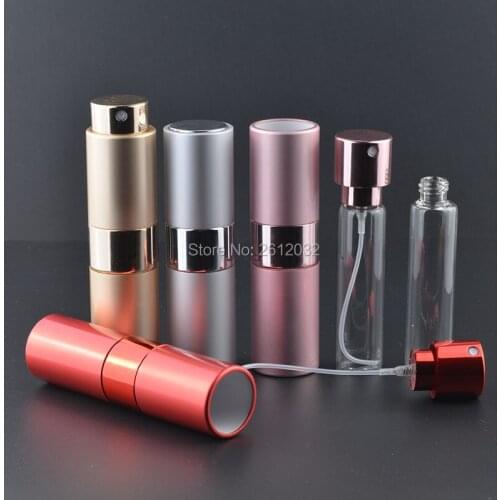 Top quality 7 color perfume bottles Refillable Bottles 8ml 15ML Rotary aluminum spray bottles perfume atomizer