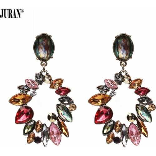 JURAN High Quality Colorful Earrings Fashion Jewelry Women Full Crystal Vintage Statement Bib Drop Dangle Earrings Factory Price