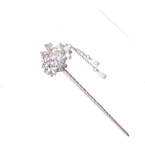 Fashion Pearl Tassel Hair Stick Korean Hair Accessoreis Women Hairpins Wedding Rhinestones Hair Sticks Jewelry For Female Gift